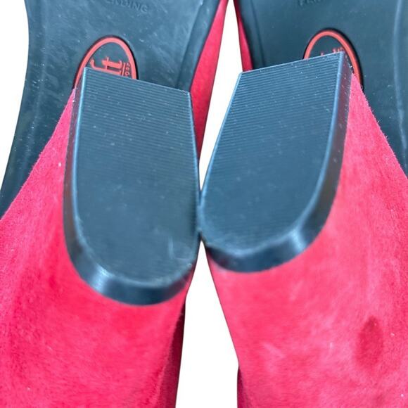 Sofft Red Leather Pumps Chunky High Heels Round Toe Suede Shoes Slip On sz 9.5 - Picture 14 of 16